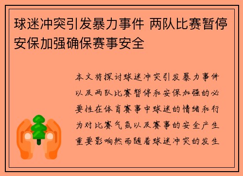 球迷冲突引发暴力事件 两队比赛暂停安保加强确保赛事安全